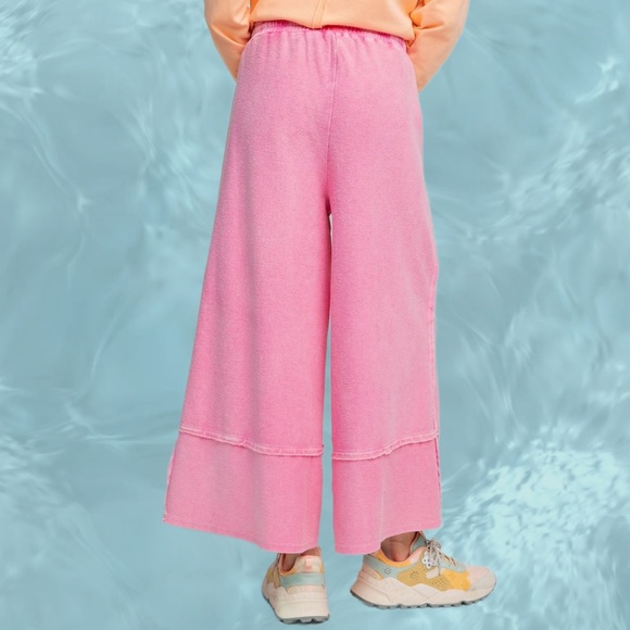 EASEL "Criss Cross" Mineral Washed Distressed Seams Cropped Pants Pockets Cotton - Picture 3 of 13